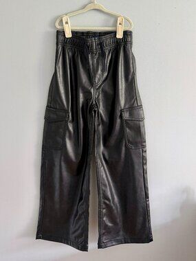 NWT Gap Faux Leather Wide Leg Cargo Pull-On Pants Black Kids M 8